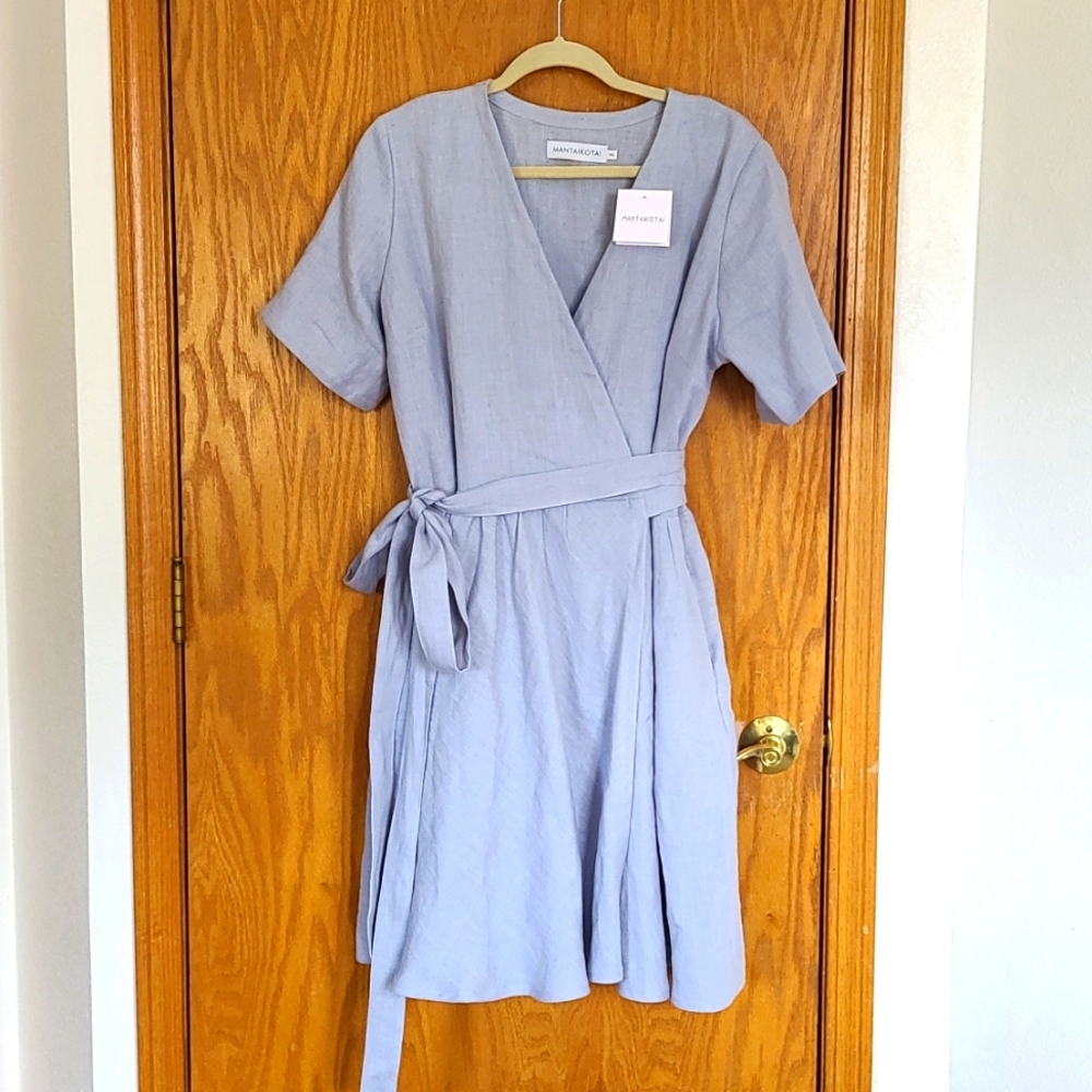 Beautiful Linen Dress XL wrap sky blue